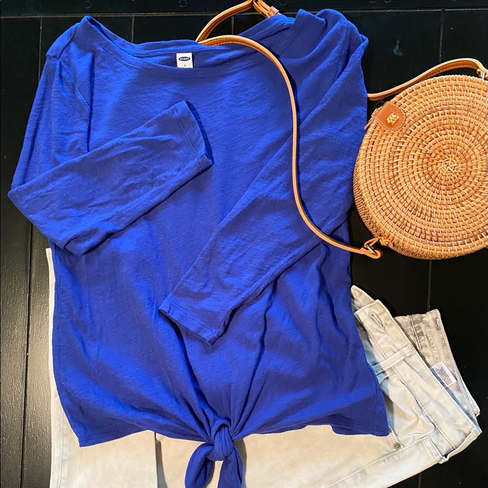 Old Navy royal blue 3/4 sleeve tie top sz small